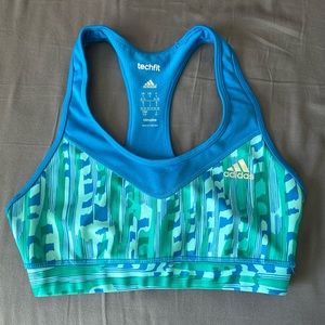 Adidas tech fit climalite Sports Bra blue and green size small